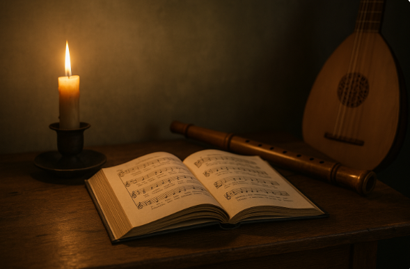 Rituale mit Liedern – Kerze und Liederbuch auf Tisch